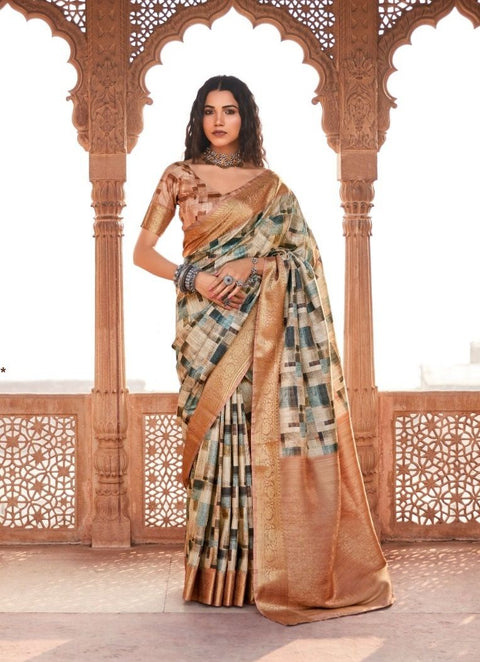 Beige Color Handloom Silk Weaving Work Trendy Saree For Casual or Party Wear(D696)
