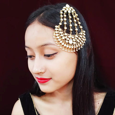 Designer Gold Plated Royal Kundan Jhumar Passa for Bridal (D15)