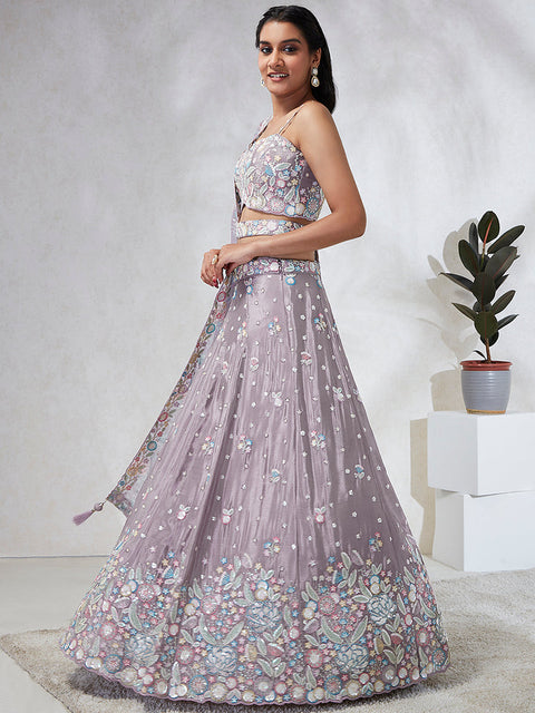 Lavender Multi Color Chiffon Embroidered using Sequins, Thread & Coding Lehenga choli (D398)