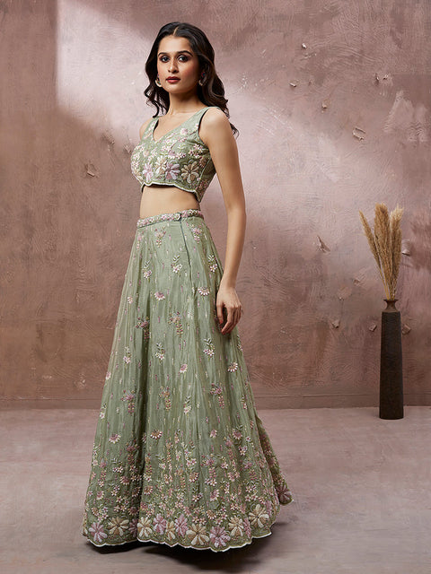 Limegreen Georgette Lehenga