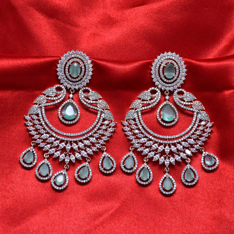 Pink-Green Stone Gold American Diamond Contemporary Earrings (E101)