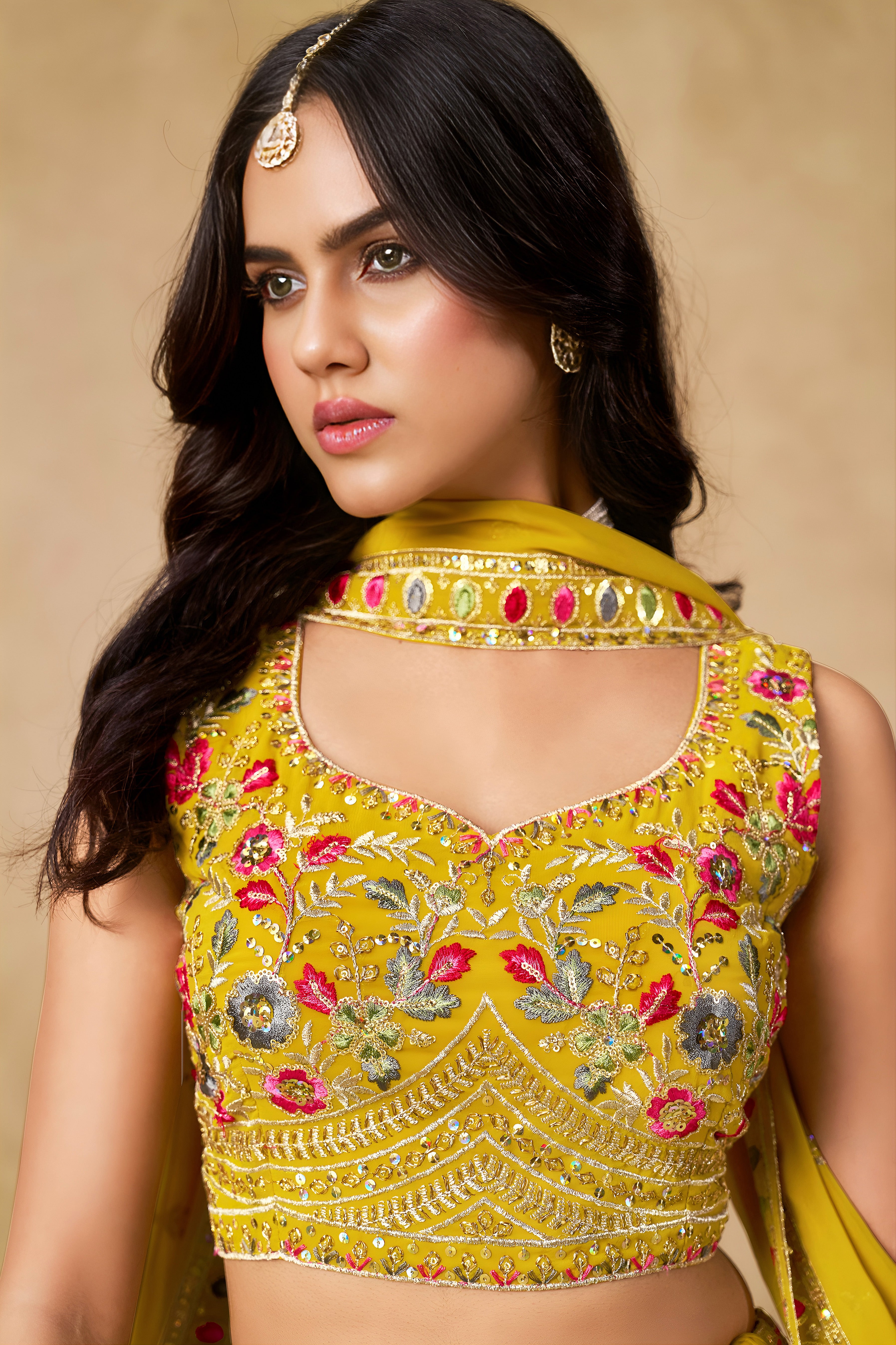 Incredible Yellow Embroidered Georgette Haldi Wear Lehenga Choli Set– PAAIE