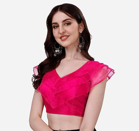 Pink Color Fancy Frill Blouse in Organza For Party Wear (D1506)