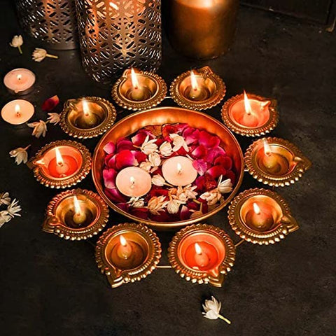 Urli Bowl for Home Decor Decorative Diya Flower Shape Diwali Decoration Items (Design 173)