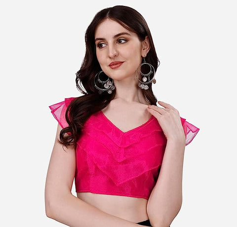 Pink Color Fancy Frill Blouse in Organza For Party Wear (D1506)
