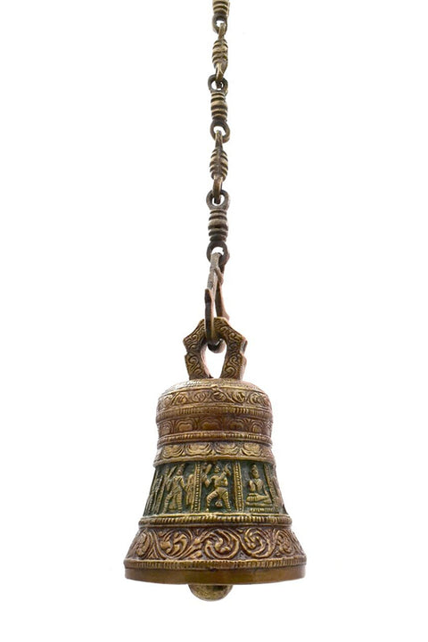 Ethnic Indian Gods on Brass Multicolored Hanging Bell (Design 118)