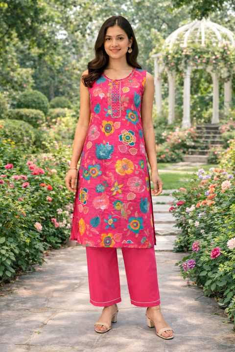Magenta Milano Mirror Work Printed Suit & Pant With Chinnon Tikki Dupatta (D2045)
