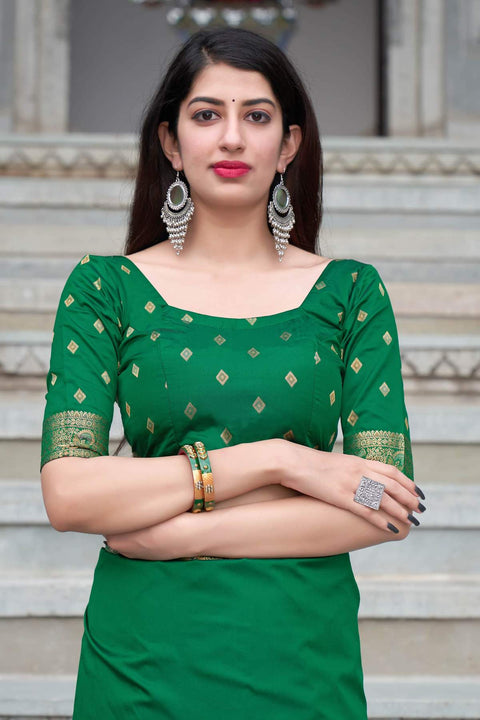 Emerald Green Color Party Wear Banarasi Silk Designer Saree - PAAIE