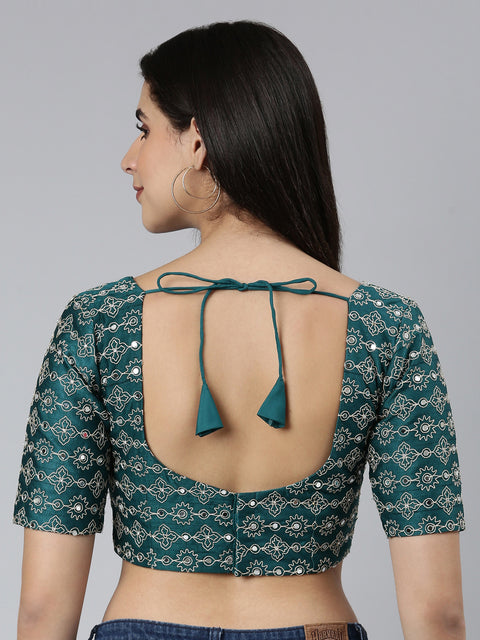 Designer Green Color Silk Embroidered Work Blouse For Wedding & Party Wear (Design 1628)