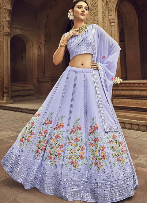 Designer Lavender Color Georgette Thread With Sequence Embroidered Lehenga Choli (D208)