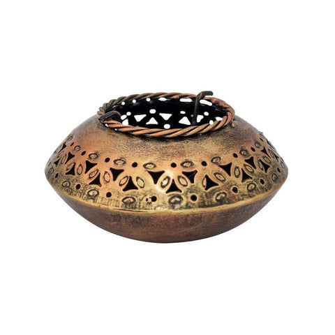 Decor Tealight Holder Perforated Degchi Style Candle Stand/Antique Finished Dhoop Incense (Design 174)