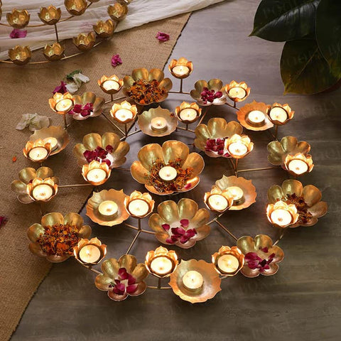 Traditional Urli Bowl for Home and Festival Diwali Decoration Items T-Light Candle Holder (Design 141)