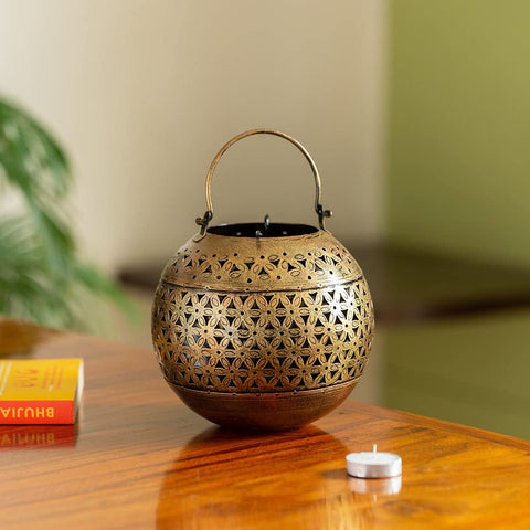 Antique Big Handi Tea-Light Holder, Metal Tealight Candle Holders for Decor & Showcase Items (Design 177)