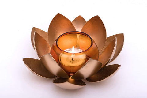Metal Lotus Candle And Tealight Holder Flower Design Gold In Color (Design 164)
