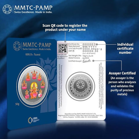 999 MMTC Ashtalakshmi Colored Silver Coin Pure Silver Coin (Design 58)