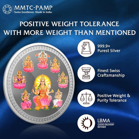 999 MMTC Ashtalakshmi Colored Silver Coin Pure Silver Coin (Design 58)