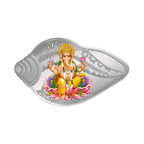999 Silver Purity Laxmi Ganesh Shankh Design 25+25 Grams Coin (2 Set Coins)