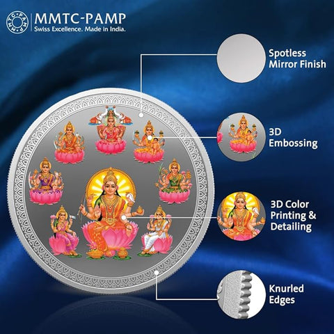 999 MMTC Ashtalakshmi Colored Silver Coin Pure Silver Coin (Design 58)