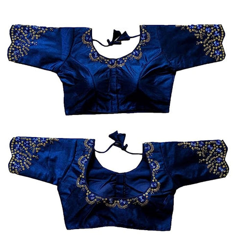 Designer Navy Blue Color Silk Embroidered Blouse For Wedding & Party Wear (Design 1402)