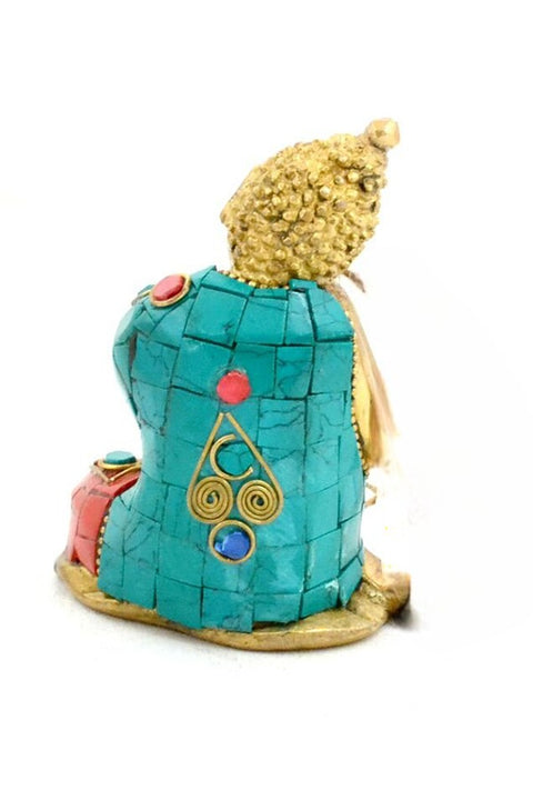 Brass Buddha Resting on Knee Gemstone Work Showpiece, Showpieces for Home Decor(Design 96)