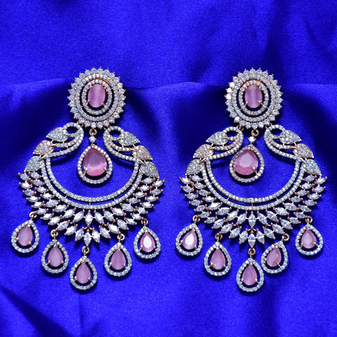 Pink-Green Stone Gold American Diamond Contemporary Earrings (E101)