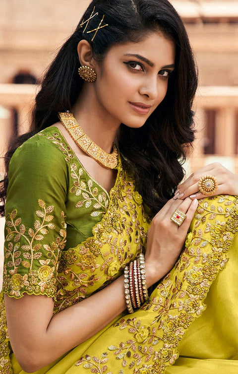 Captivating Green Color Party Wear Threadwork Net Designer Saree