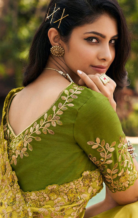 Captivating Green Color Party Wear Threadwork Net Designer Saree