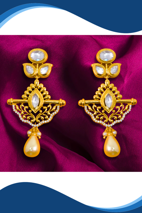 Gold Plated Kundan Earrings (E 377)