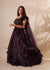 Wine Organza Embroidery Sequin Asymmetric Ruffle Top And Skirt Set For Women (D33)