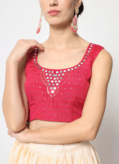 Designer Pink & Multicolor Foil Print Embroidered Work Lehenga Choli(D224)