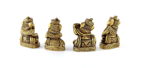 Brass Musical Ganesha Set of 4 | Showpieces for Home Decor | Antique Yellow(Design 130)