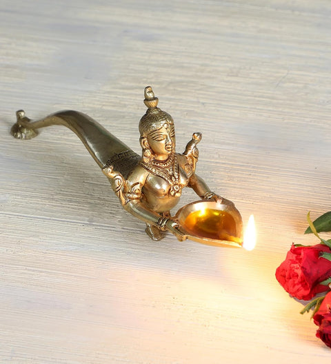 Mermaid Design Brass Aarti Diya |Standard | Pack Of 1 (Design 131)