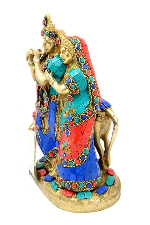 Brass Radha Krishna with Cow Showpiece, Standard, Multicolour,1 Piece(Design 102)