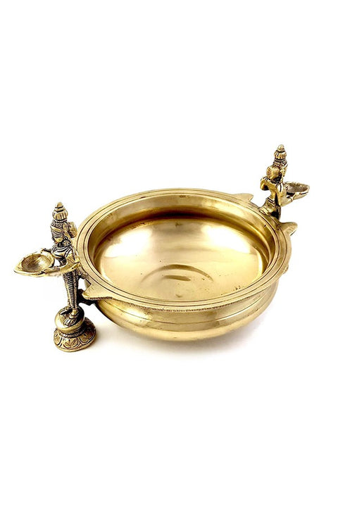 Deep Laksmi Design Brass Traditional Urli Bowl Decor| Showpiece|Golden Color(Design 110)