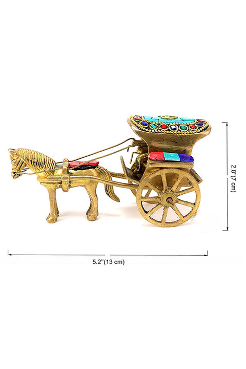 Brass Horse Cart Replica Decor Showpiece With Gemstone Work(Design 120)