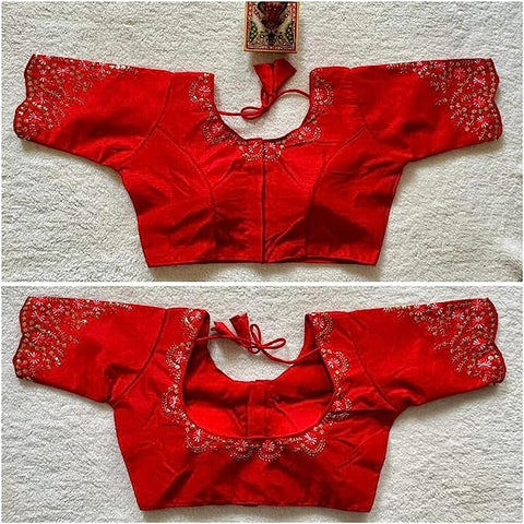 Designer Red Color Silk Embroidered Blouse For Wedding & Party Wear (Design 1396)