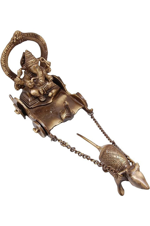 Brass Ganesha on Mouse Savari, Antique Decor Brass Showpiece, Standard,1 Piece(Design 103)