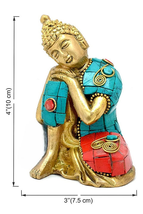 Brass Buddha Resting on Knee Gemstone Work Showpiece, Showpieces for Home Decor(Design 96)