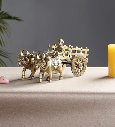 7.5 Inches Brass Bullock Cart Showpiece, Showpiece for Home, Home Decor Items, Aesthetic Room Decor, Corner Shelf Showpieces, Standard, Pack of 1 (Design 137)