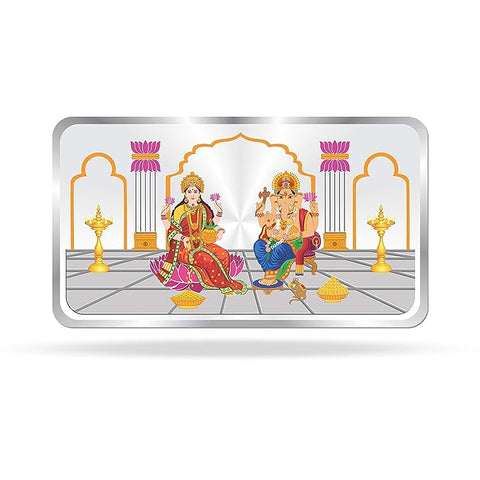 999 Pure Colourful Lakshmi Ganesha 50 Gram Silver Bar