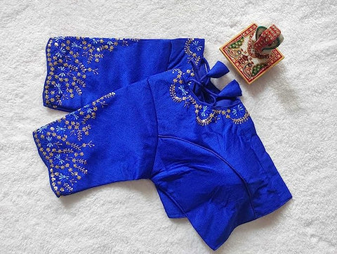 Designer Blue Color Silk Embroidered Blouse For Wedding & Party Wear (Design 1403)