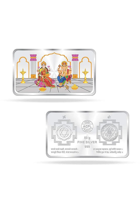 999 Pure Colourful Lakshmi Ganesha 50 Gram Silver Bar