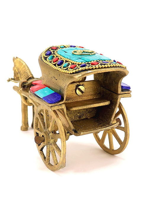 Brass Horse Cart Replica Decor Showpiece With Gemstone Work(Design 120)