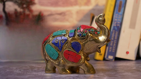 Maharaja Elephant Gemstone Brass Showpiece | 4 Inches(Design 128)