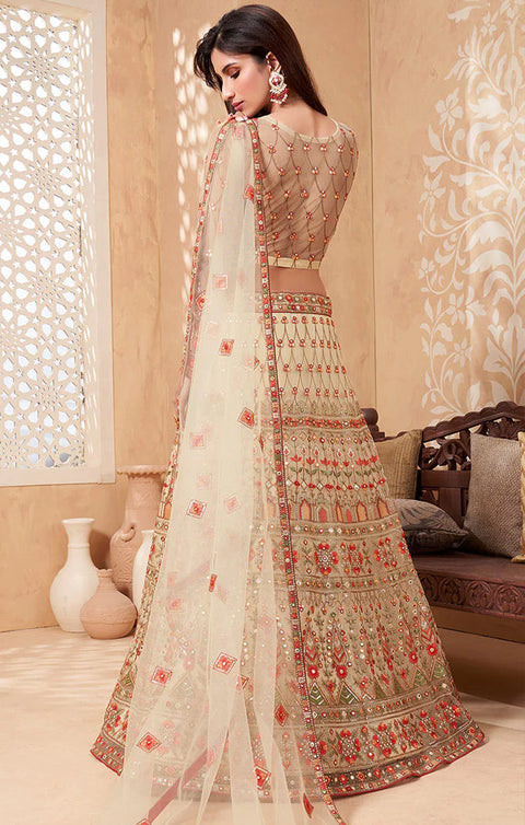 Designer Pale Yellow Heavy Multi Thread Embroidery With Siquence & Mette Lehenga Choli (D3)