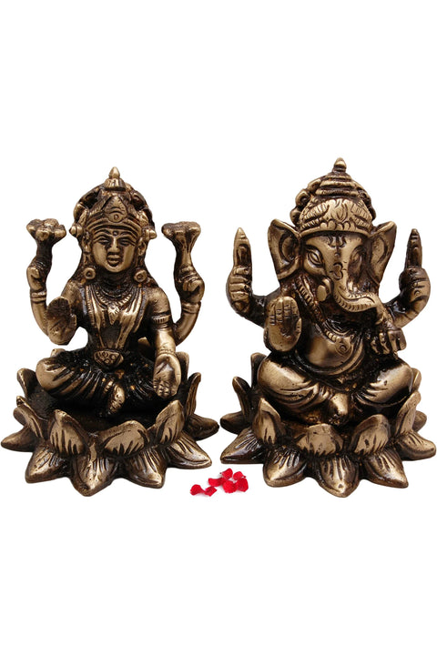 Brass Laxmi Ganesh Idol On Lotus Set, Indian Art, Brass Decor, Idols for Home Temple, Indian Home Decor(Design 75)