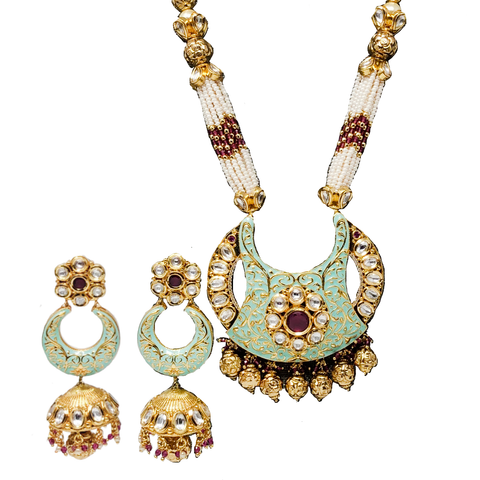 Gold Plated Kundan Meenakari Necklace Set (D957)