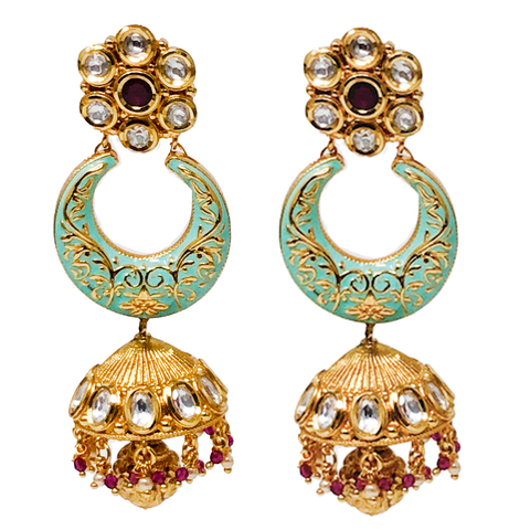 Gold Plated Kundan Meenakari Necklace Set (D957)