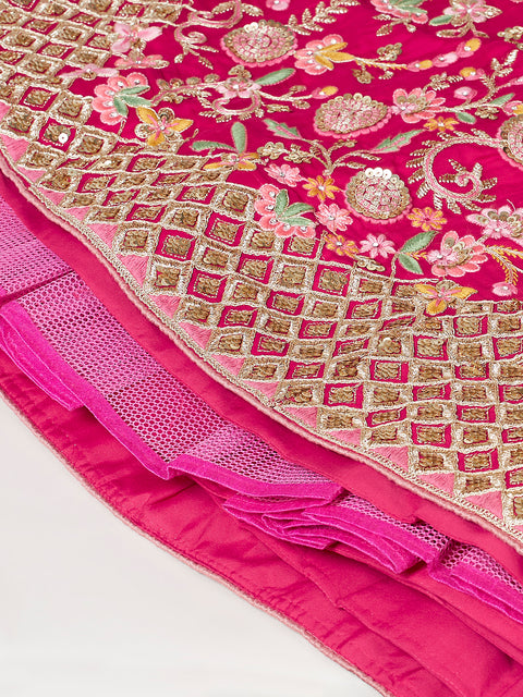 Rose Color Pure Georgette Sequins Work Lehenga Choli (D270)