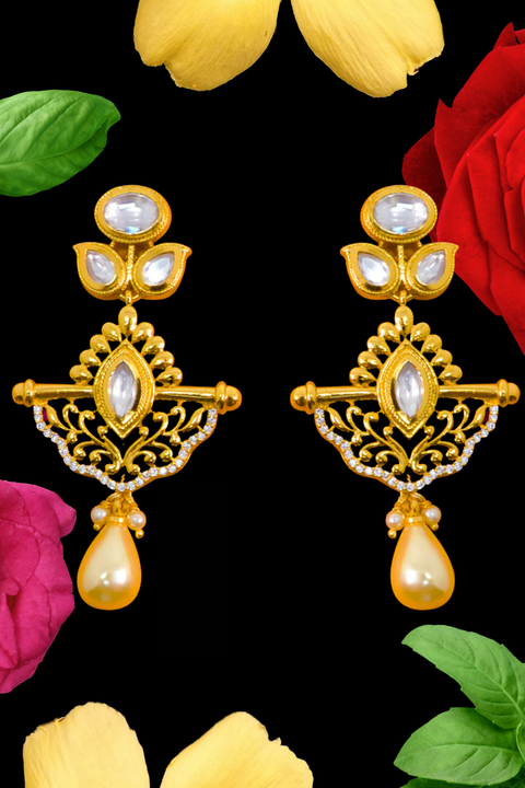 Gold Plated Kundan Earrings (E 377)